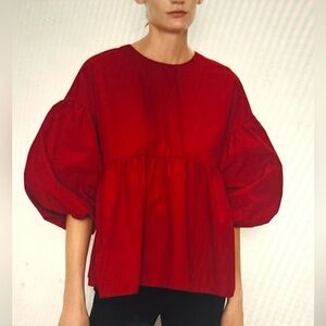 Zara Womens Balloon 3/4 Sleeve Blood
Red Back Zip Babydoll Oversized
Top Size L